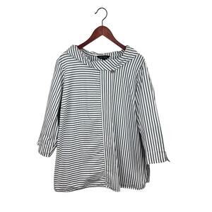 Ming Wang Striped Cotton Boatneck Tunic